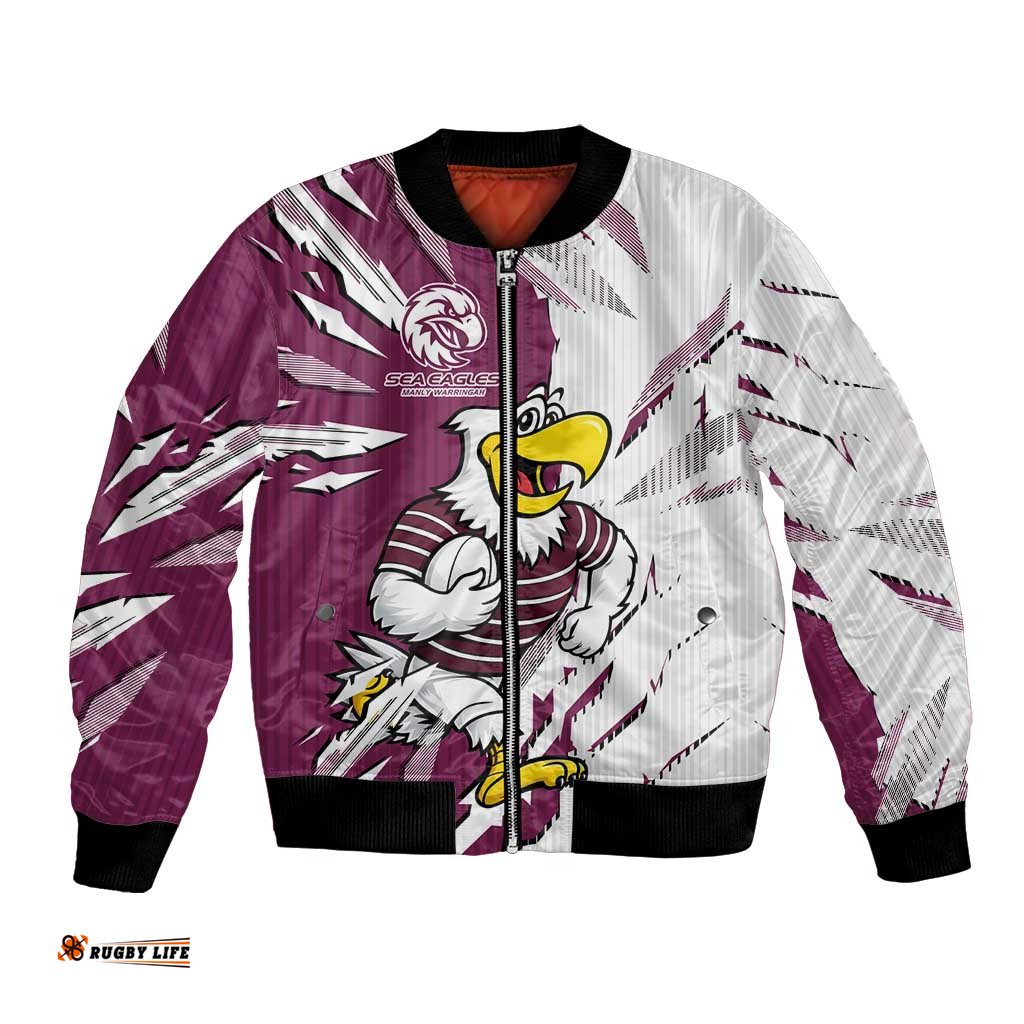 Personalized Manly Warringah Sea Eagles Bomber Jacket Dynamic Lightning Mascot Rugby Australia TS04
