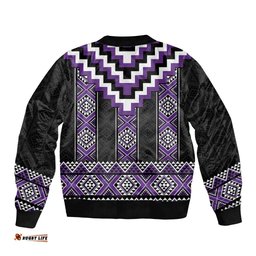 Purple Taniko Pattern Aotearoa Bomber Jacket Niho Taniwha Mix Poutama LT14