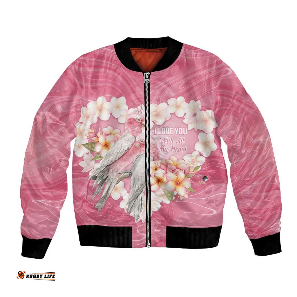 Personalised Pink Galah Australia Valentine's Day Bomber Jacket I Love You With All My Heart LT14