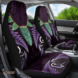 Aotearoa Pounamu Niho Car Seat Cover Silver Fern Mix Maori Pattern - Purple LT14