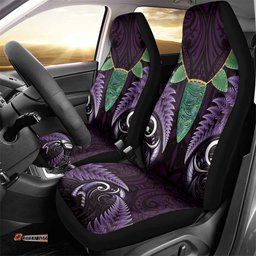Aotearoa Pounamu Niho Car Seat Cover Silver Fern Mix Maori Pattern - Purple LT14