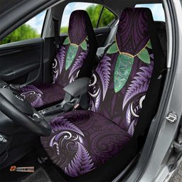 Aotearoa Pounamu Niho Car Seat Cover Silver Fern Mix Maori Pattern - Purple LT14