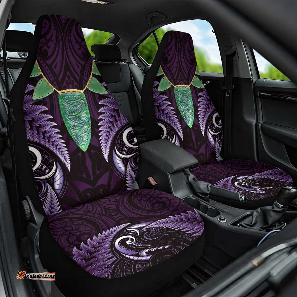 Aotearoa Pounamu Niho Car Seat Cover Silver Fern Mix Maori Pattern - Purple LT14