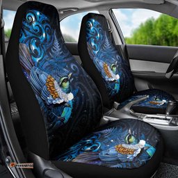 Aotearoa Matariki Car Seat Cover Maori Tribal with Silver Fern and Tui Bird Galaxy Style LT03