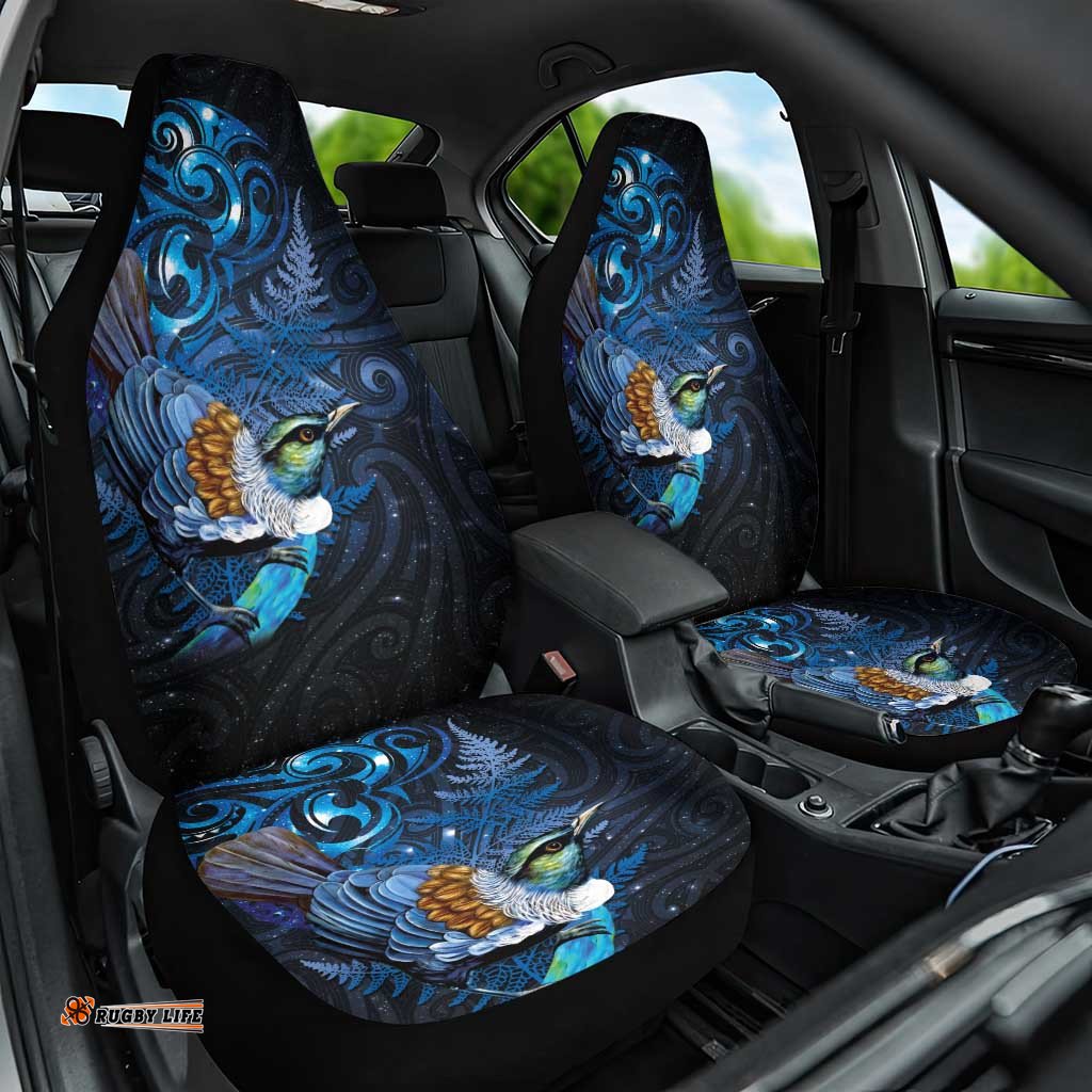 Aotearoa Matariki Car Seat Cover Maori Tribal with Silver Fern and Tui Bird Galaxy Style LT03