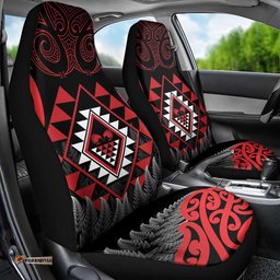 Aotearoa Kiwi Taniko Car Seat Cover Silver Fern With Maori Koru Pattern LT14