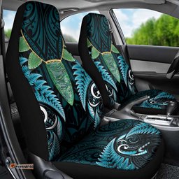 Aotearoa Pounamu Niho Car Seat Cover Silver Fern Mix Maori Pattern - Turquoise LT14