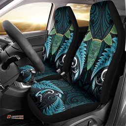 Aotearoa Pounamu Niho Car Seat Cover Silver Fern Mix Maori Pattern - Turquoise LT14