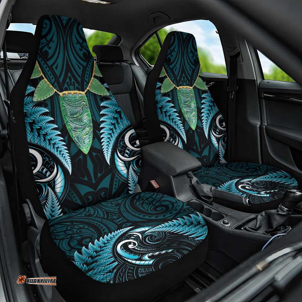 Aotearoa Pounamu Niho Car Seat Cover Silver Fern Mix Maori Pattern - Turquoise LT14