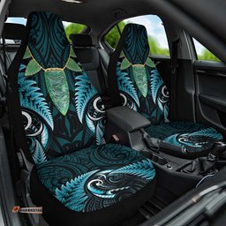 Aotearoa Pounamu Niho Car Seat Cover Silver Fern Mix Maori Pattern - Turquoise LT14