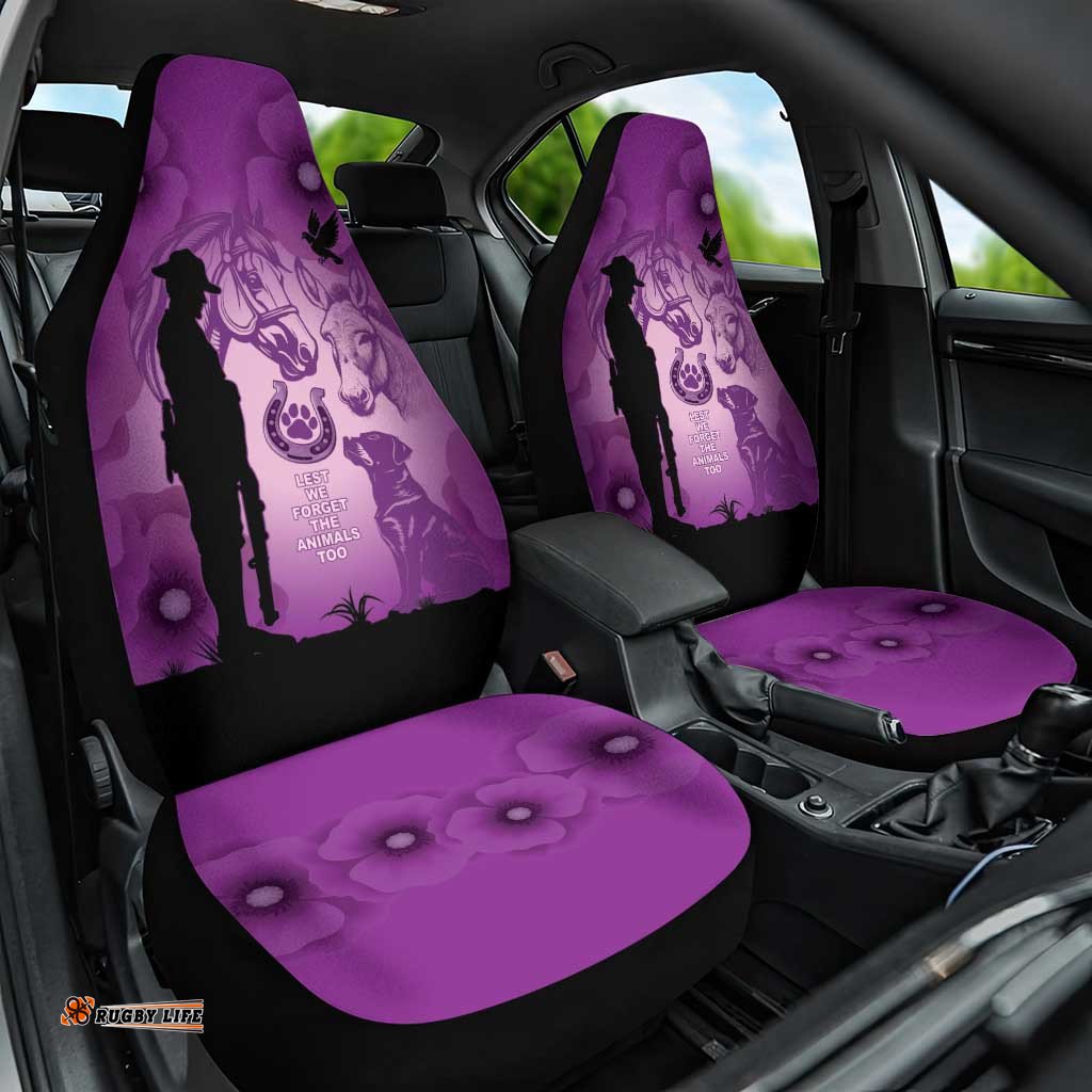 Australia Animals ANZAC Day Car Seat Cover Lest We Forget The Animals Too Purple Poppy LT14
