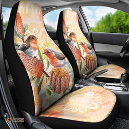 Australia Flame Robin Car Seat Cover Petroica Phoenicea Banksia Indigenous Art LT14