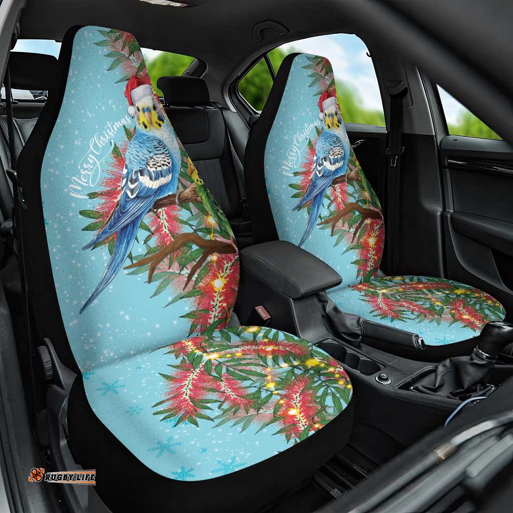 Blue Budgies on Callistemon Car Seat Cover Merry Christmas Aussie LT7