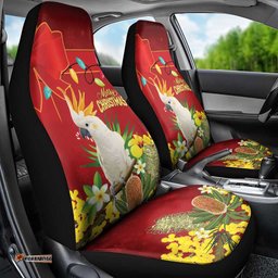 Australia Sulphur-crested Cockatoo Christmas Car Seat Cover Aussie Native Flowers Merry Xmas LT14