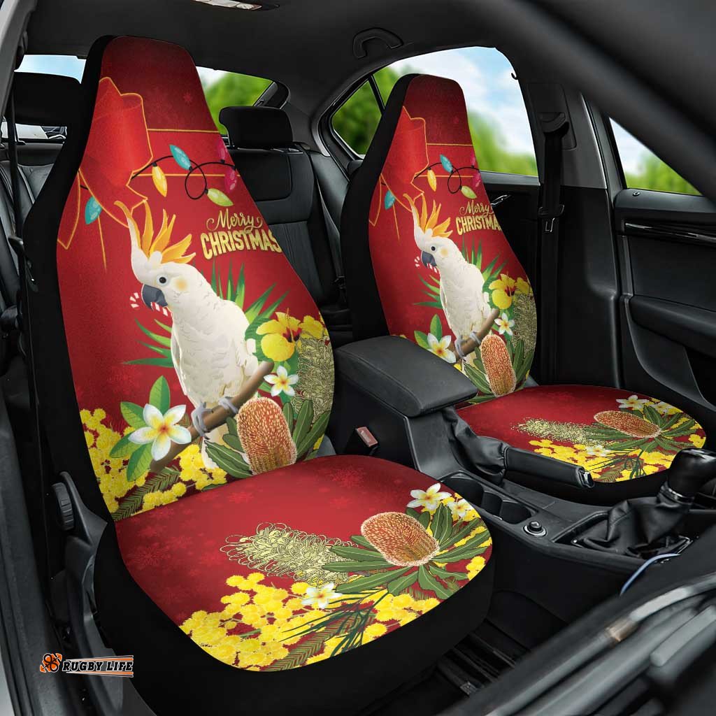 Australia Sulphur-crested Cockatoo Christmas Car Seat Cover Aussie Native Flowers Merry Xmas LT14