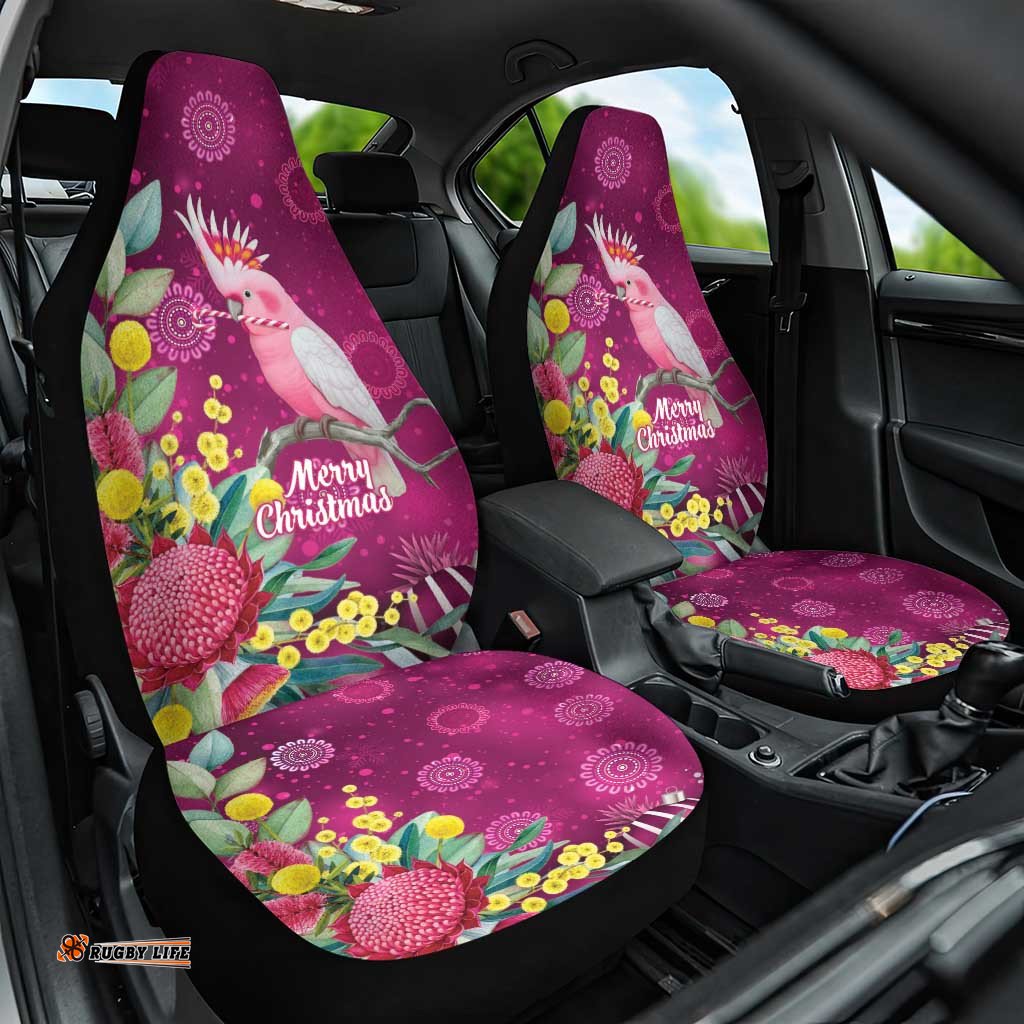 Australia Pink Cockatoo Christmas Car Seat Cover Aussie Native Flowers Merry Xmas - Pink LT14