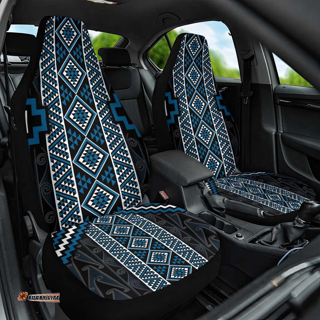 Azure Tukutuku Pattern Aotearoa Car Seat Cover Niho Taniwha and Puhoro Motifs LT7