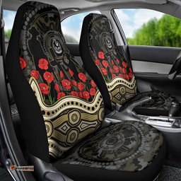 Collingwood Magpies ANZAC Day Car Seat Cover Indigenous Dot Art with Poppy Flower Tribute TS04