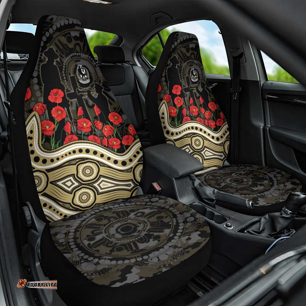Collingwood Magpies ANZAC Day Car Seat Cover Indigenous Dot Art with Poppy Flower Tribute TS04