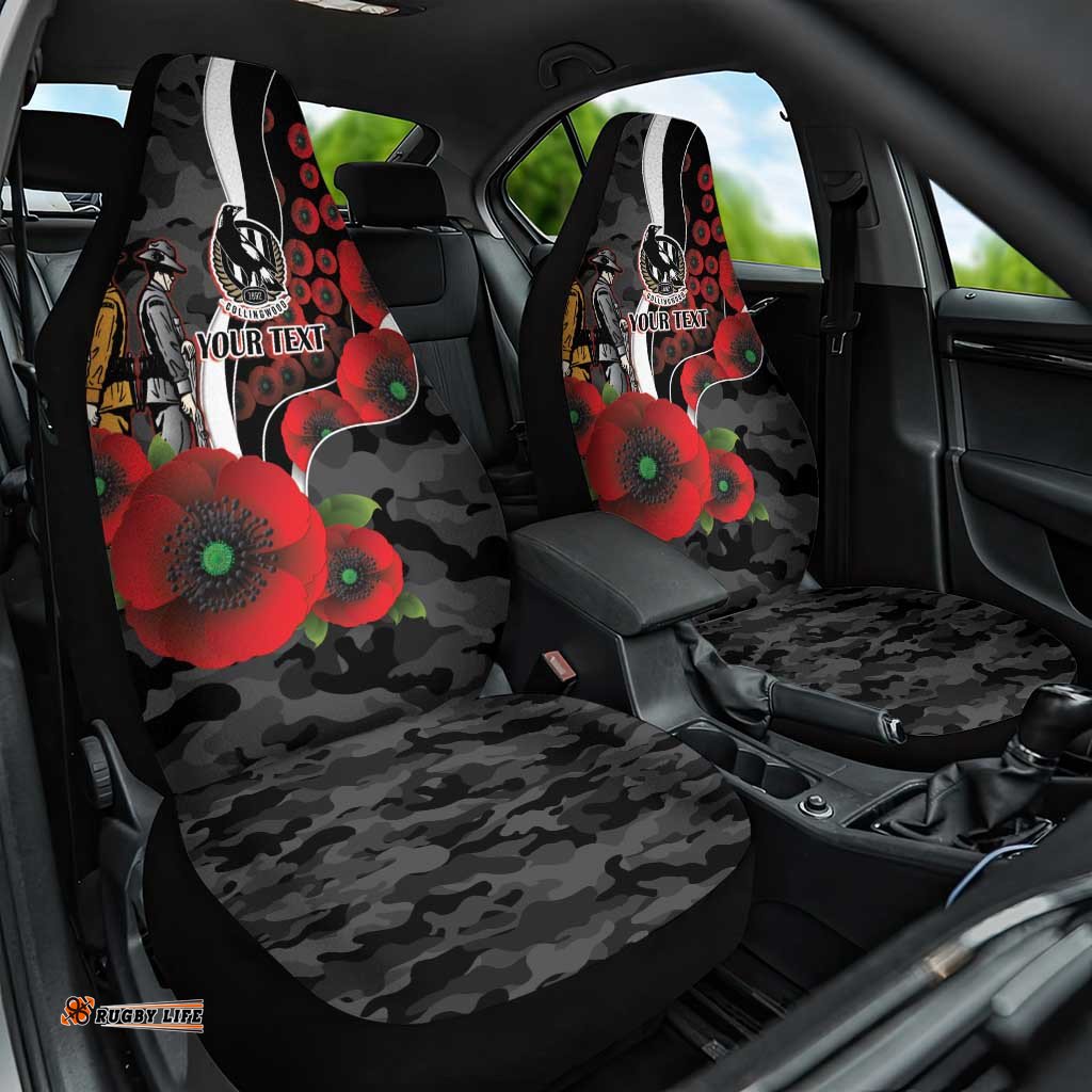 Collingwood Magpies ANZAC Personalised Car Seat Cover Lest We Forget Poppy Camo LT9