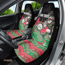 Custom Rabbitohs Car Seat Cover Rabbit Mascot With Aboriginal Indigenous DT05