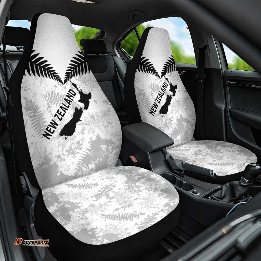 Custom New Zealand Silver Fern Football Car Seat Cover Go Aotearoa Grunge White LT14