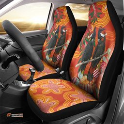 Australia Black Cockatoo Christmas Car Seat Cover Banksia Bottlebrush Aboriginal Art LT14