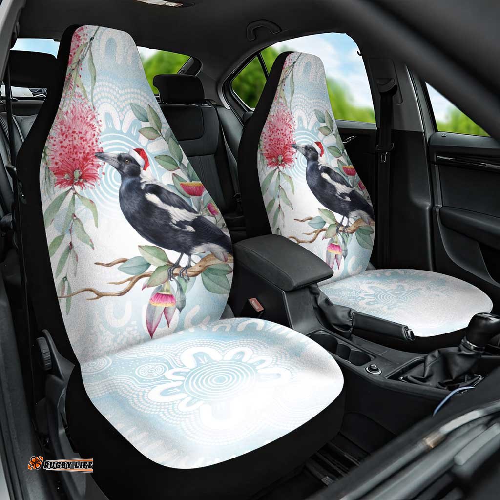 Australia Magpie Christmas Car Seat Cover Eucalyptus Aboriginal Watercolor Stylized LT14