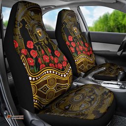 Hawthorn Hawks ANZAC Day Car Seat Cover Indigenous Dot Art with Poppy Flower Tribute TS04