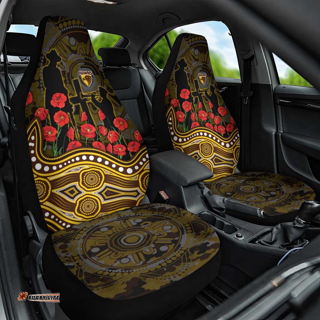 Hawthorn Hawks ANZAC Day Car Seat Cover Indigenous Dot Art with Poppy Flower Tribute TS04