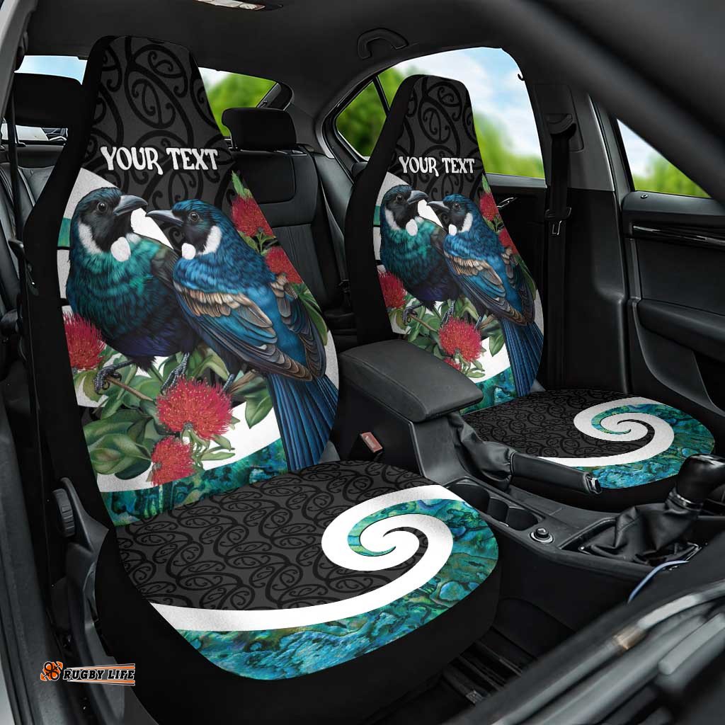 Personalised Valentine's Day New Zealand Car Seat Cover Tui Bird Couple Kowhaiwhai Mix Pohutukawa LT14