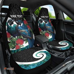 Personalised Valentine's Day New Zealand Car Seat Cover Tui Bird Couple Kowhaiwhai Mix Pohutukawa LT14