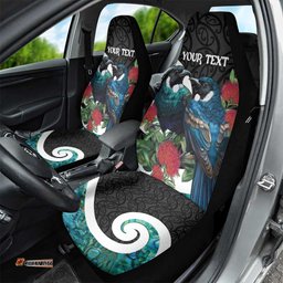 Personalised Valentine's Day New Zealand Car Seat Cover Tui Bird Couple Kowhaiwhai Mix Pohutukawa LT14