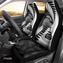 New Zealand Silver Fern Curling Personalised Car Seat Cover Aotearoa Kiwi Ponga Black White Version LT14