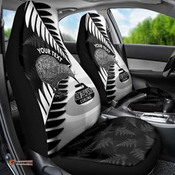 New Zealand Silver Fern Curling Personalised Car Seat Cover Aotearoa Kiwi Ponga Black White Version LT14