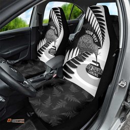 New Zealand Silver Fern Curling Personalised Car Seat Cover Aotearoa Kiwi Ponga Black White Version LT14