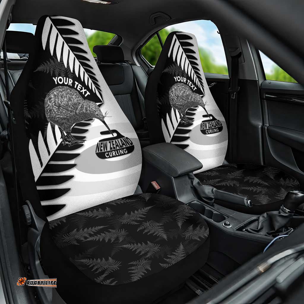 New Zealand Silver Fern Curling Personalised Car Seat Cover Aotearoa Kiwi Ponga Black White Version LT14