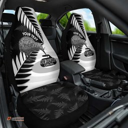 New Zealand Silver Fern Curling Personalised Car Seat Cover Aotearoa Kiwi Ponga Black White Version LT14