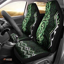 Green Aotearoa Car Seat Cover Taniko Motifs With Paua Shell Kowhaiwhai LT14