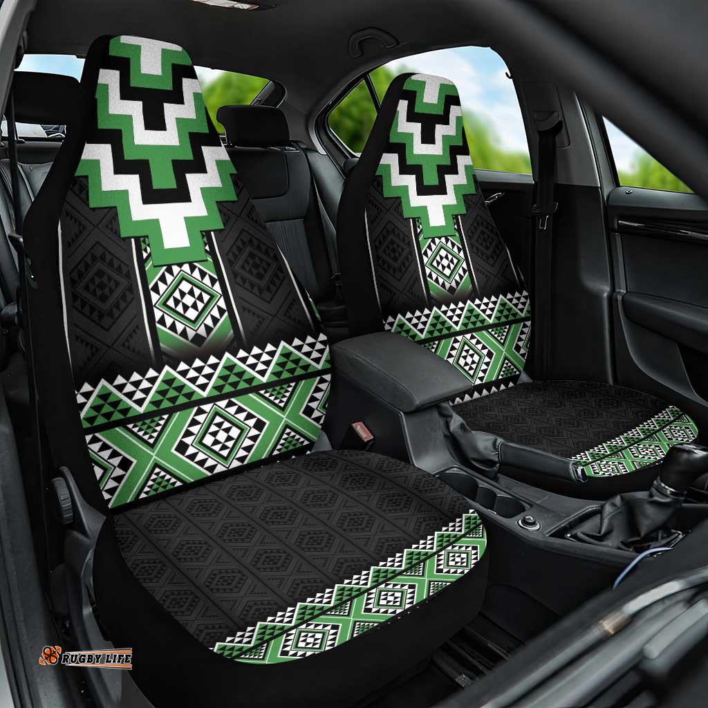 Green Taniko Pattern Aotearoa Car Seat Cover Niho Taniwha Mix Poutama LT14