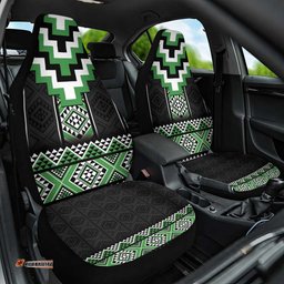 Green Taniko Pattern Aotearoa Car Seat Cover Niho Taniwha Mix Poutama LT14