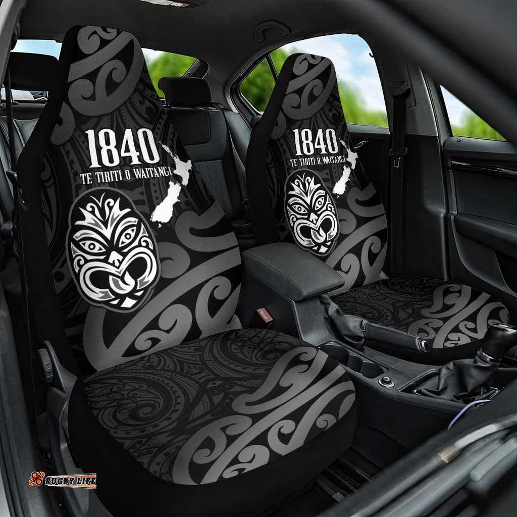 New Zealand 1840 Waitangi Day Car Seat Cover Aotearoa Haka Mask - Black Version LT14