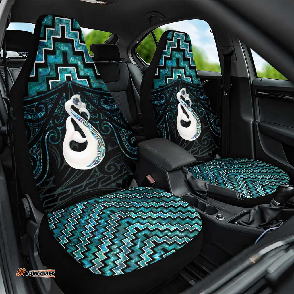 New Zealand Maori Car Seat Cover Poutama Manaia Turquoise Paua Shell LT05