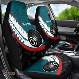 Personalised Aotearoa Lawn Bowls Car Seat Cover Maori and Silver Fern Sporty Style Teal Color LT03