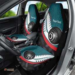 Personalised Aotearoa Lawn Bowls Car Seat Cover Maori and Silver Fern Sporty Style Teal Color LT03