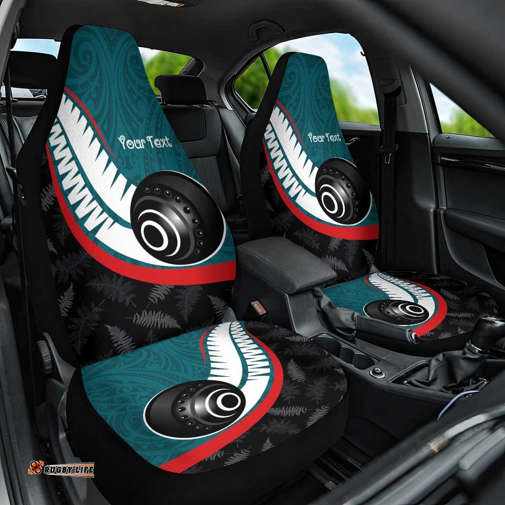 Personalised Aotearoa Lawn Bowls Car Seat Cover Maori and Silver Fern Sporty Style Teal Color LT03