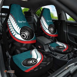 Personalised Aotearoa Lawn Bowls Car Seat Cover Maori and Silver Fern Sporty Style Teal Color LT03