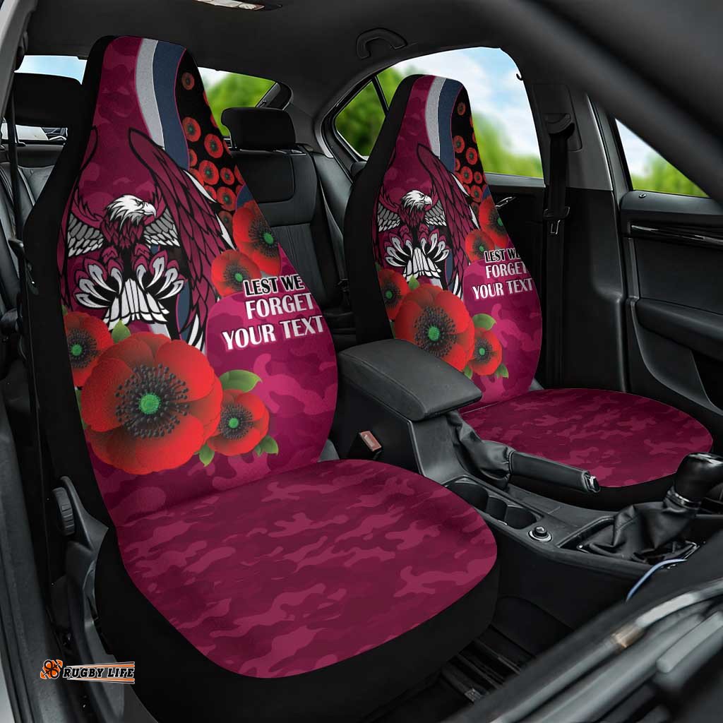Manly Warringah Sea Eagles ANZAC Personalised Car Seat Cover Lest We Forget Poppy Camo LT9
