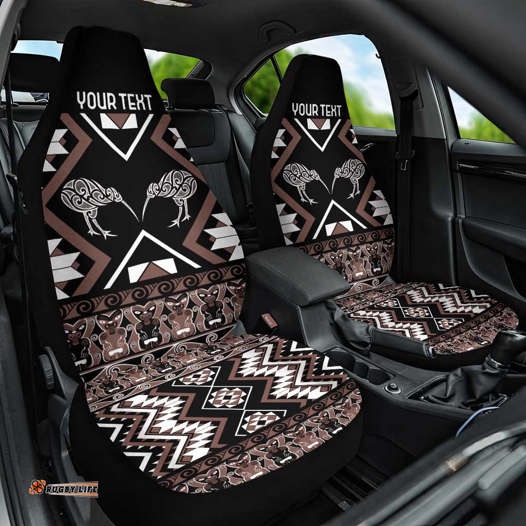 Personalised Taniko Motifs Aotearoa Car Seat Cover Waitangi Kowhaiwhai Kiwi - Mocha LT7