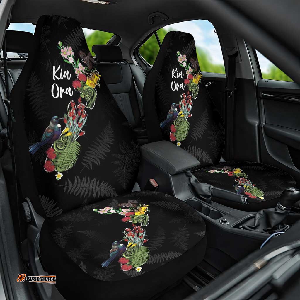 Kia Ora New Zealand Floral Car Seat Cover Black LT7